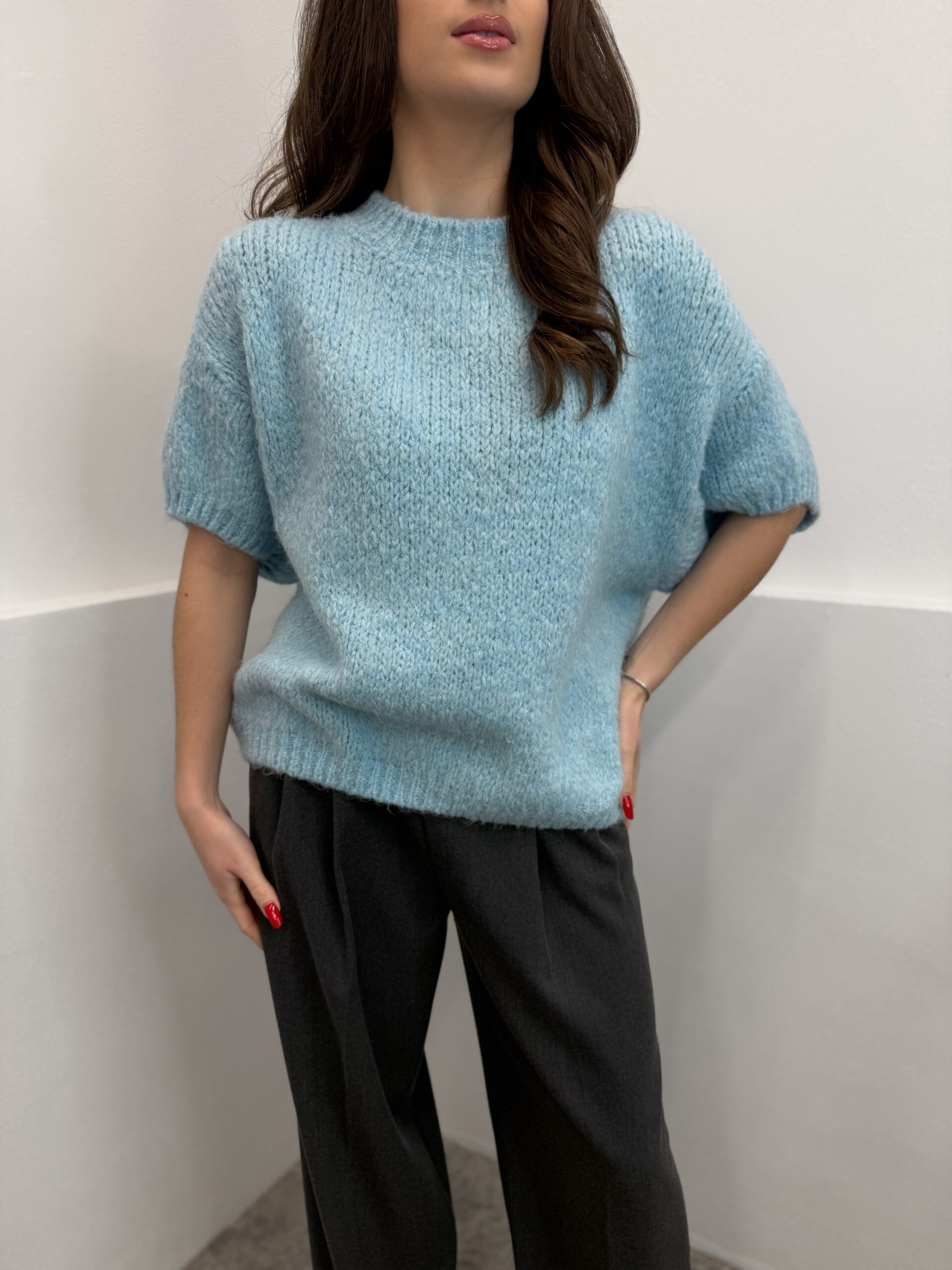 Megztinis trumpomis rankovėmis Blue - Image 3