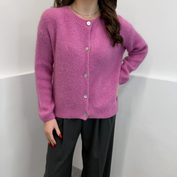 Susagstomas megztinis su mohera ir vilna Fushia