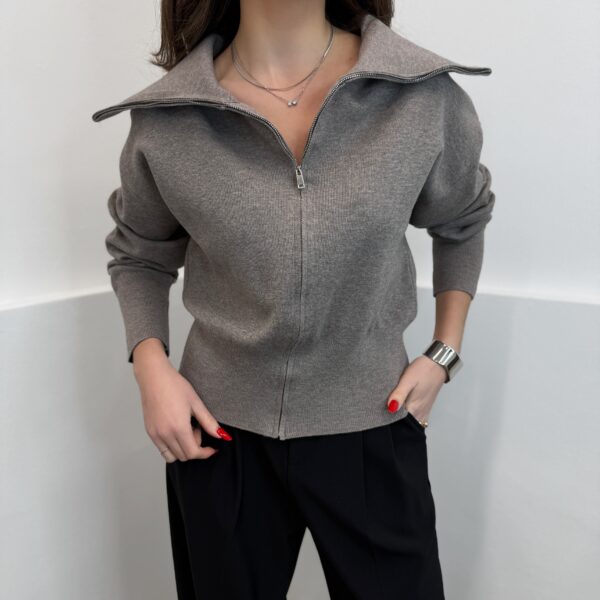 Megztinis su užtrauktuku Taupe Ikona