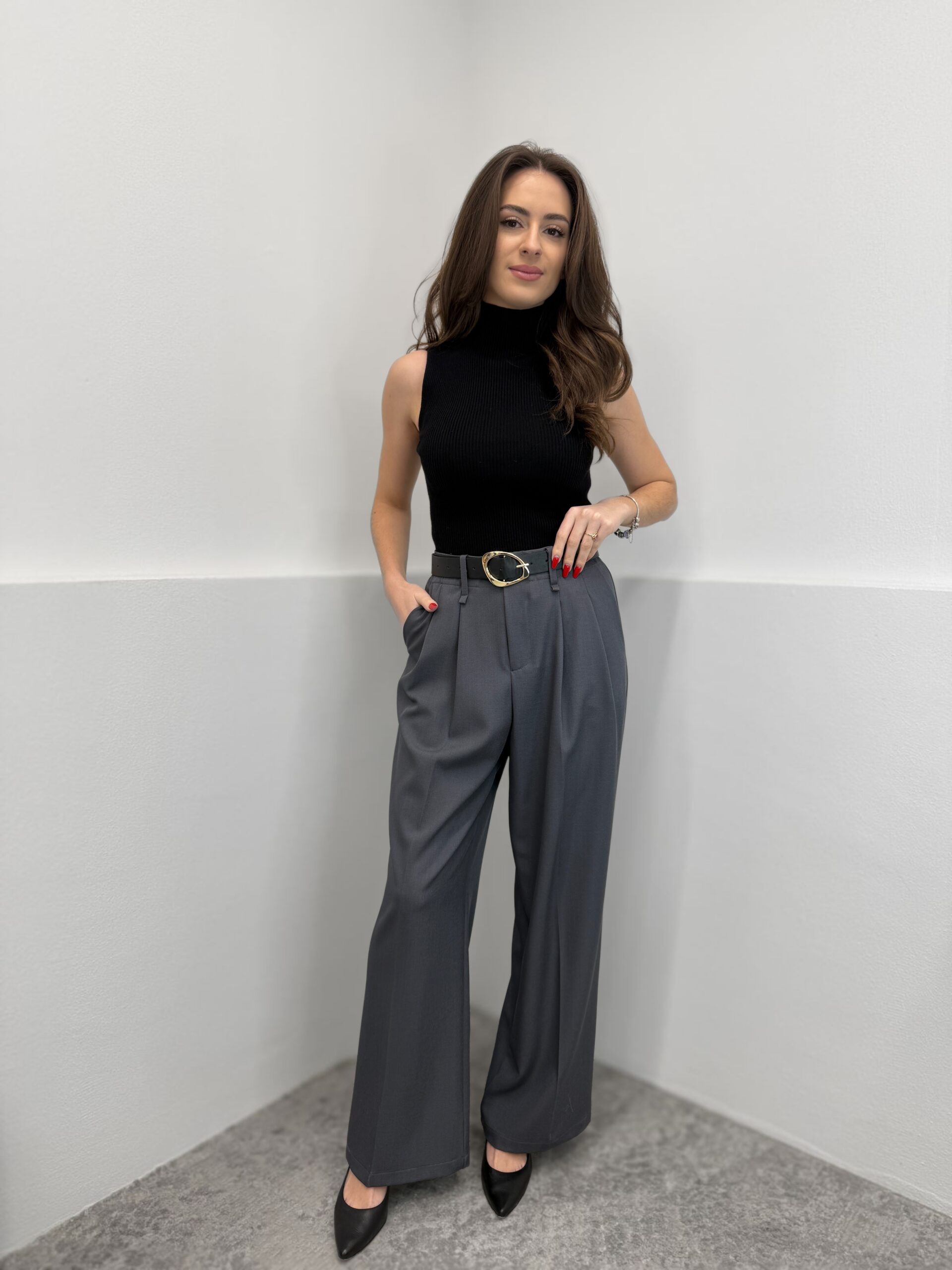 Klasikinės kelnės su diržu Grey - Image 3