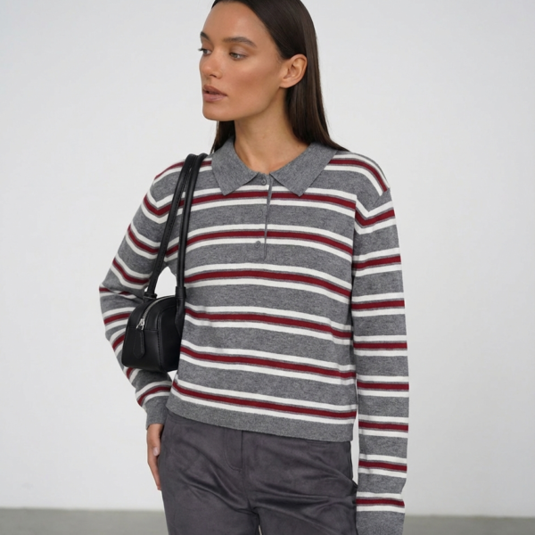 Dryžuotas Polo stiliaus megztinis Grey