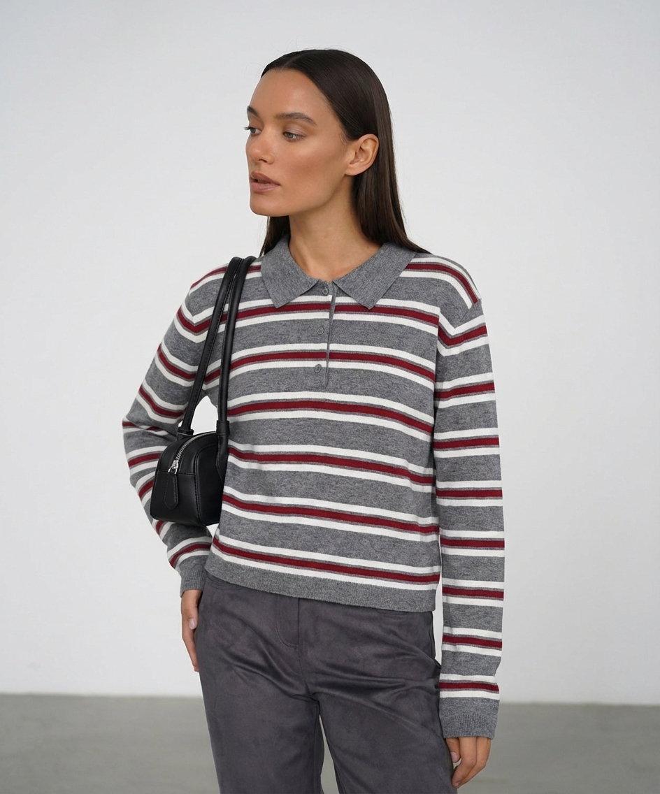 Dryžuotas Polo stiliaus megztinis Grey