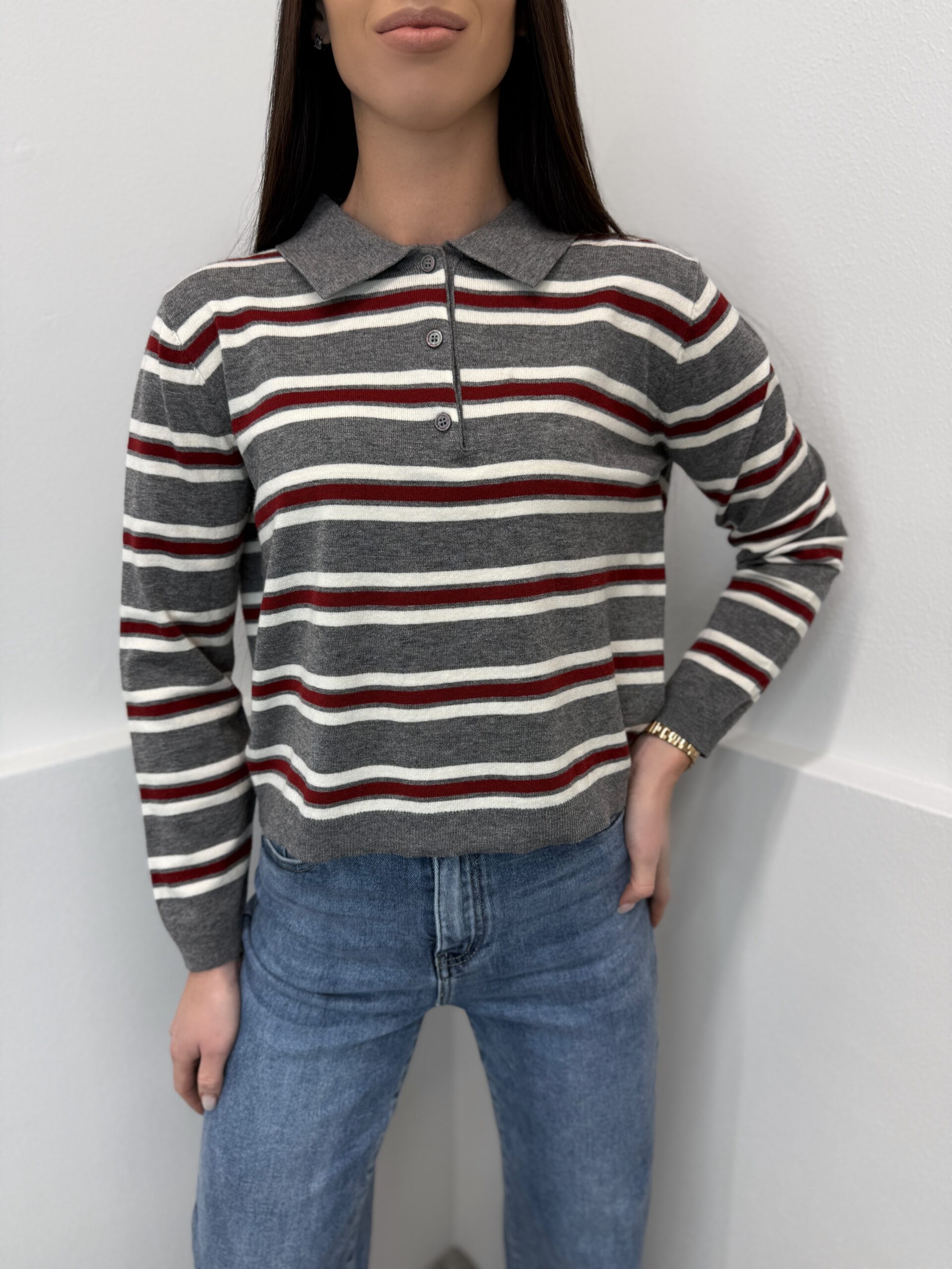 Dryžuotas Polo stiliaus megztinis Grey