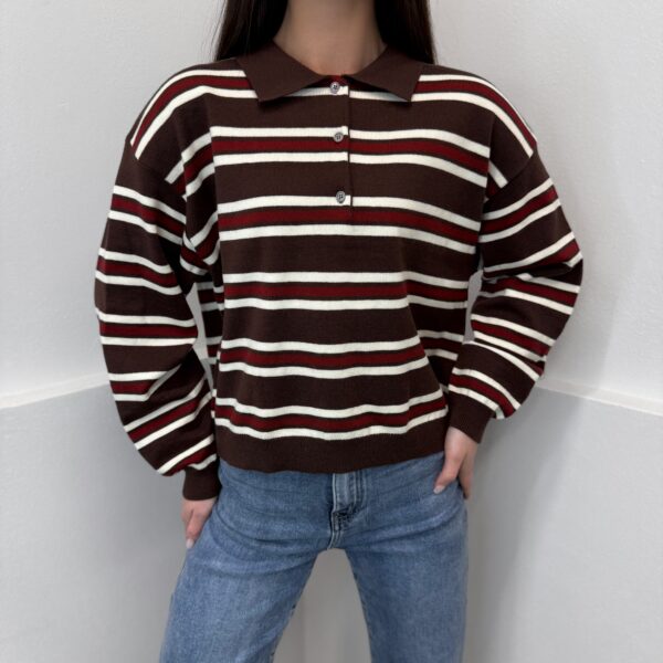 Dryžuotas Uni Polo stiliaus megztinis Coffe