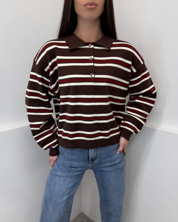 Dryžuotas Uni Polo stiliaus megztinis Coffe