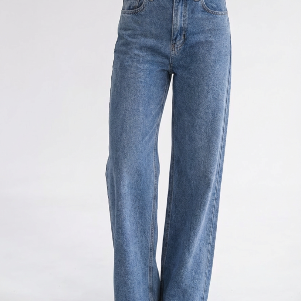 Wide leg mėlyni džinsai aukštas liemuo