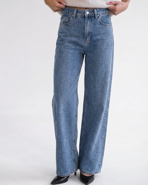 Wide leg mėlyni džinsai aukštas liemuo