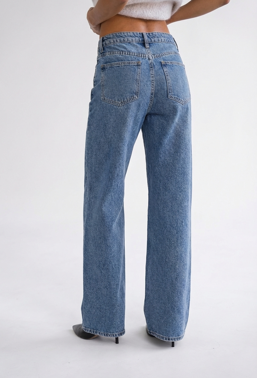 Wide leg mėlyni džinsai aukštas liemuo - Image 3