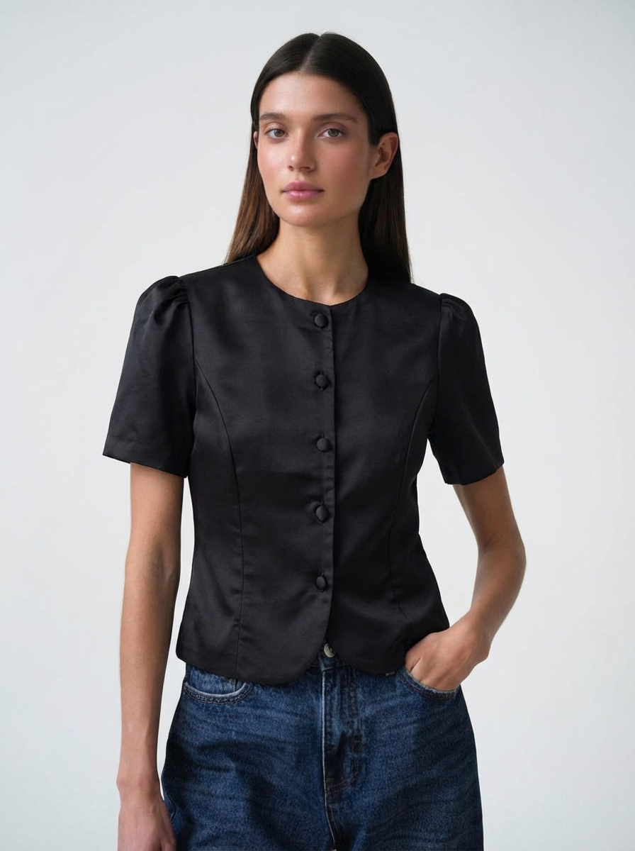 Elegantiška satininė palaidinė su sagomis