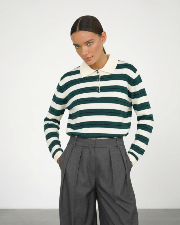 Dryžuotas Polo stiliaus megztinis Green