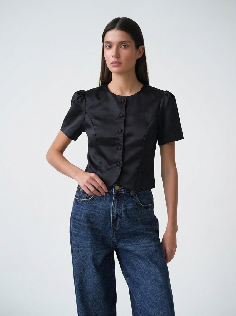 Elegantiška satininė palaidinė su sagomis - Image 2