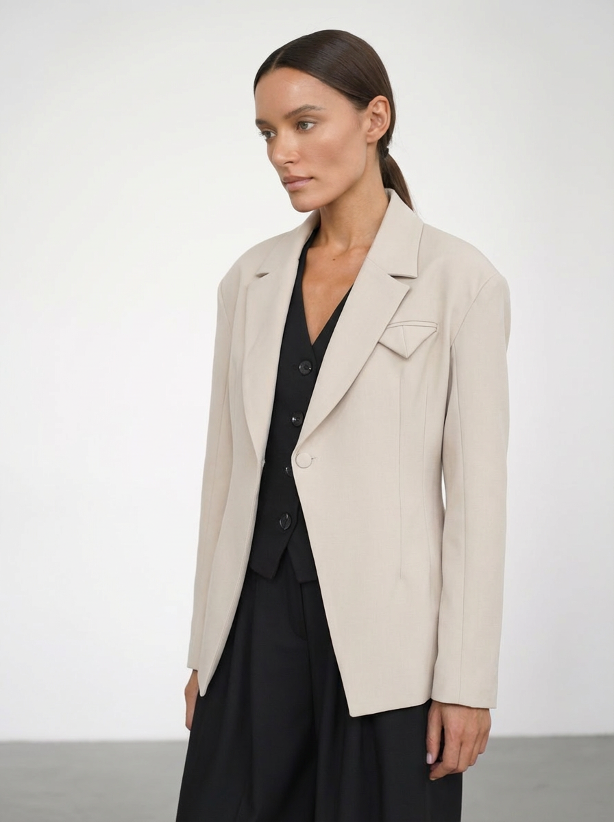 Įliemenuotas Beige švarkas - Image 2