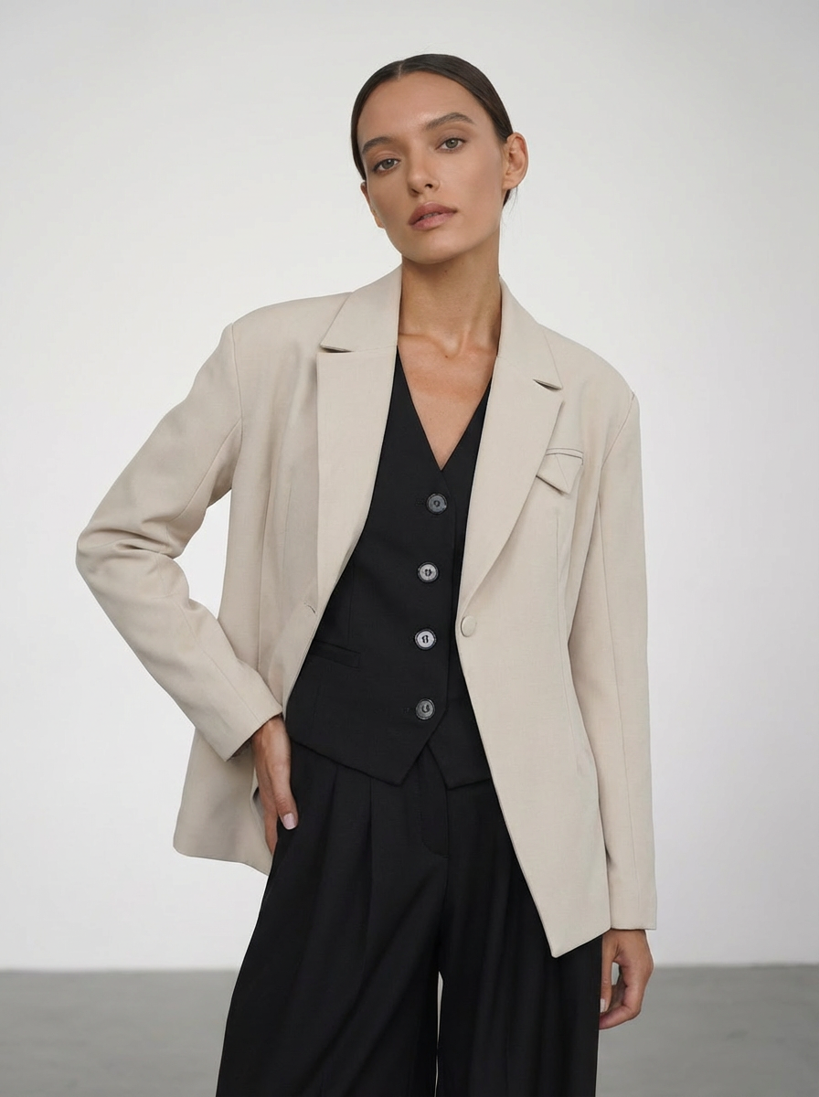 Įliemenuotas Beige švarkas - Image 3