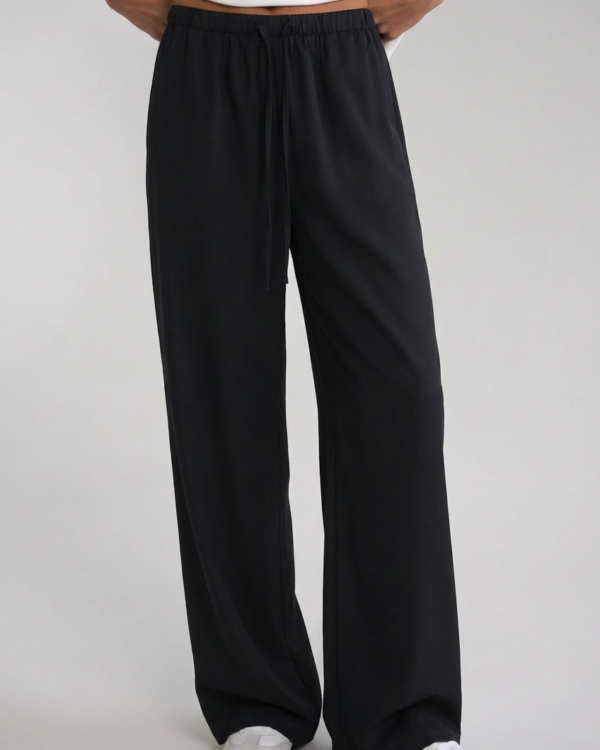 Plačios satino kelnės su elastiniu liemeniu