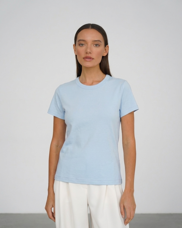 Aukštos kokybės mėlyni medvilniniai marškinėliai