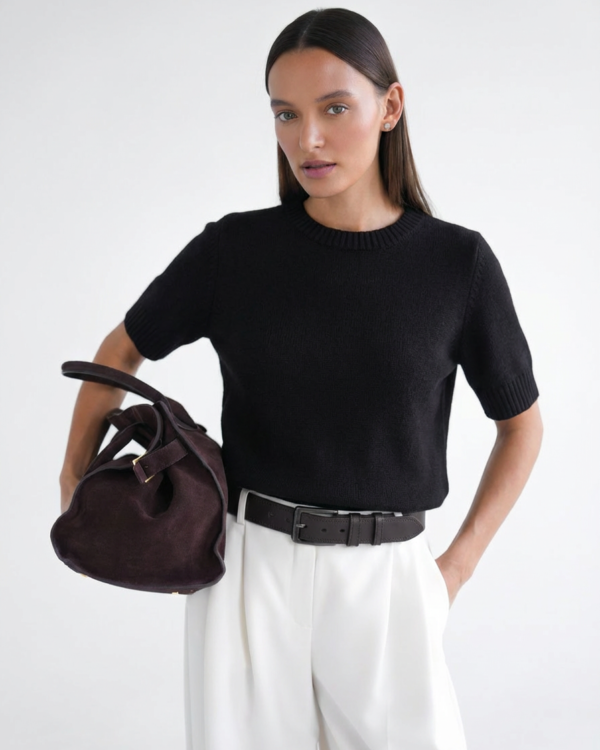 Trumpomis rankovėmis bazinis megztinis Juodas