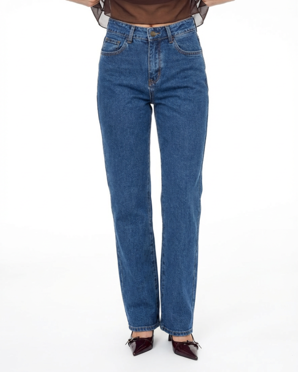 Mėlyni klasikiniai tiesūs džinsai