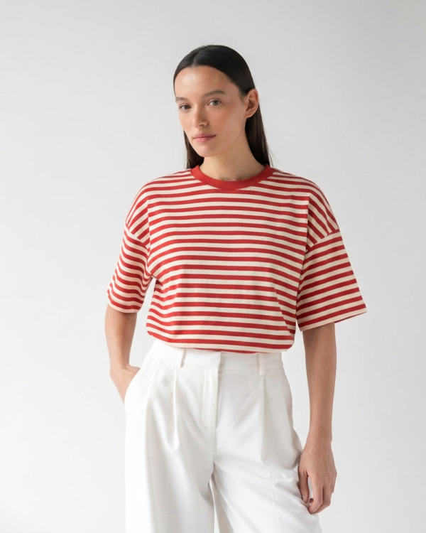 Oversize stiliaus medvilniniai marškinėliai Terracotta