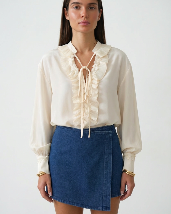 Beige elegantiška palaidinė su raukiniais