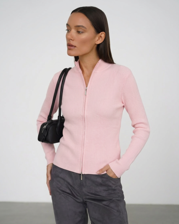 Rožinis užtraukiamas megztinis