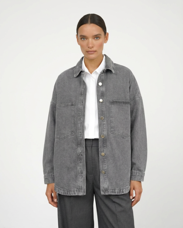 Pilki džinsiniai marškiniai Oversize stiliaus