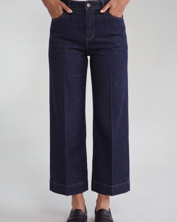 Tamsiai mėlyni Cropped Wide Leg džinsai Jade